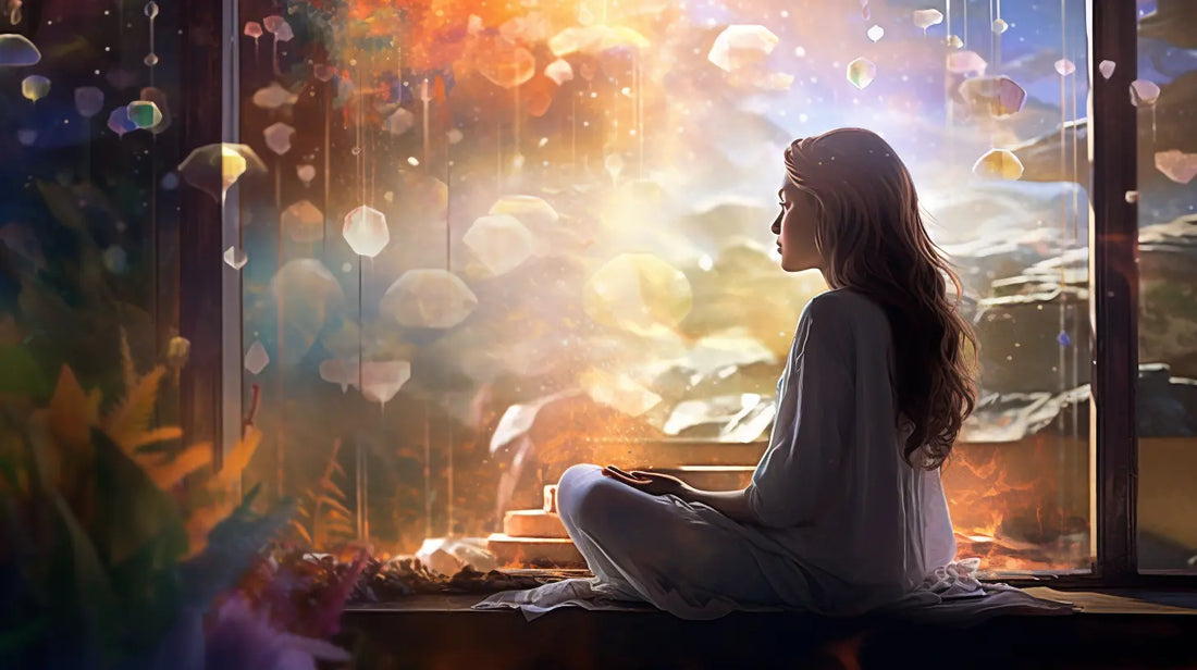Boost Yourself with the Best Crystals for Energy - a person meditating in a sunlit room adorned with vibrant crystals
