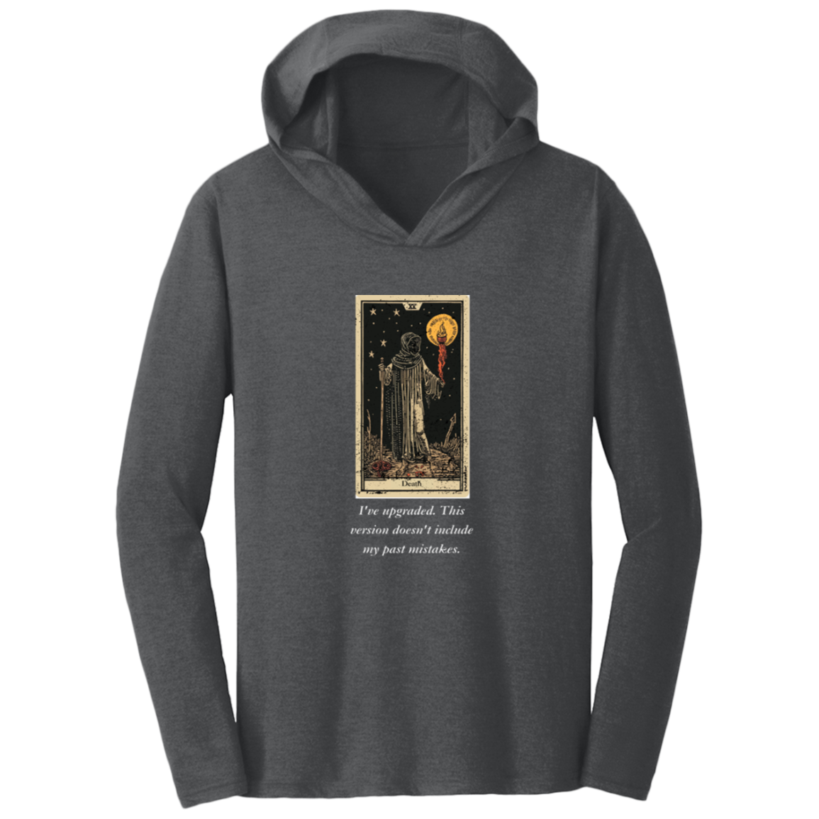 Funny, death tarot card, Charcoal Gray men's hoodie from BLK Moon Shop