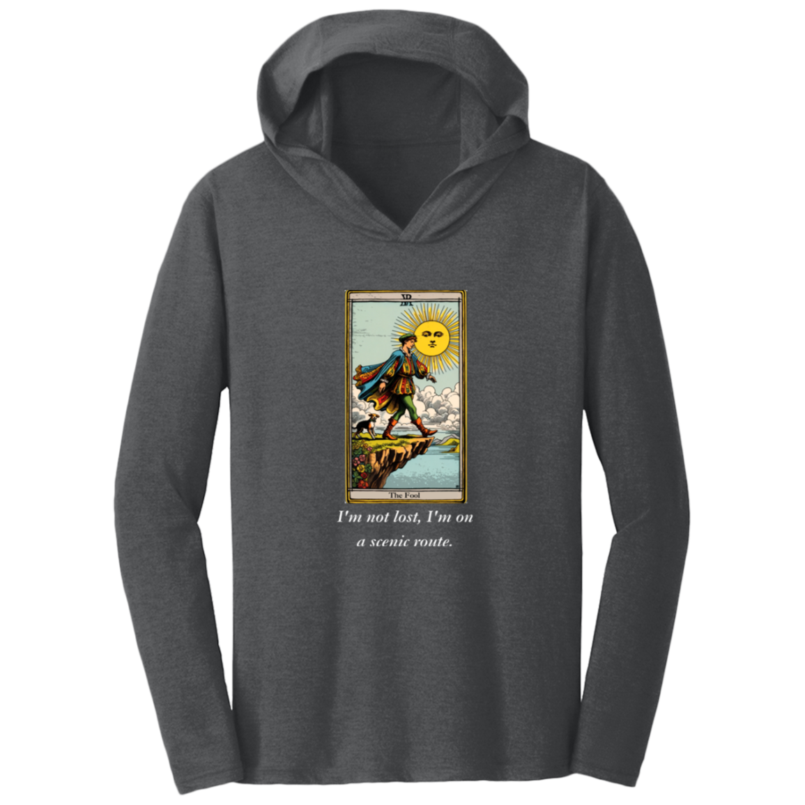 Funny, the fool tarot card, charcoal gray men's hoodie from BLK Moon Shop