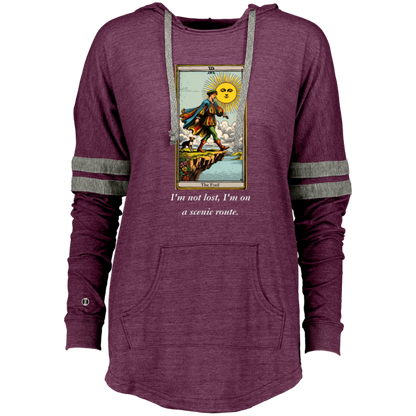 Funny the fool women's maroon tarot card hoodie pullover from BLK Moon Shop