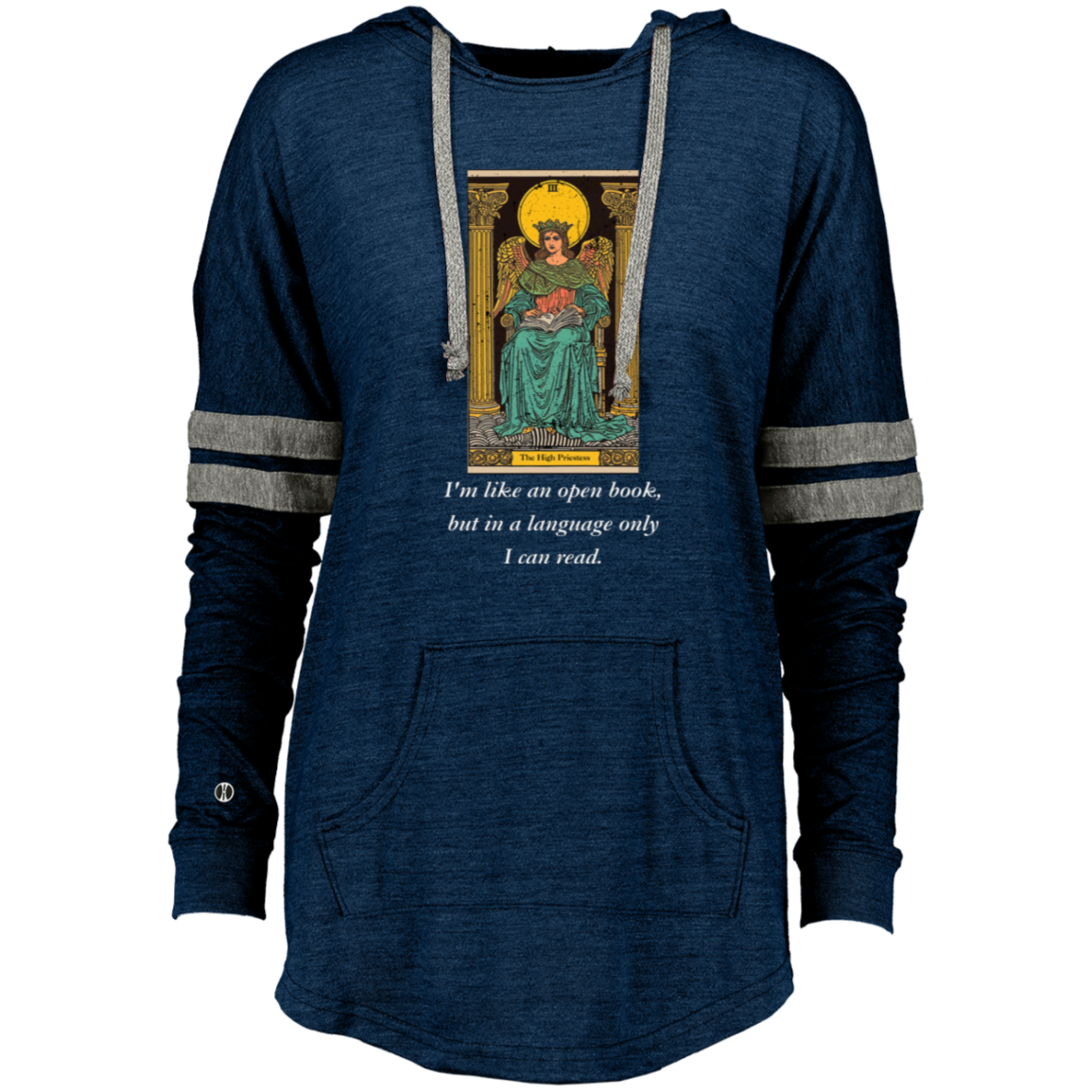 Funny the high priestess women's navy tarot card hoodie pullover from BLK Moon Shop