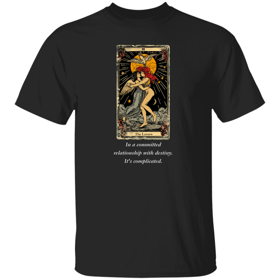 Funny the lovers men's black tarot card T shirt from BLK Moon Shop
