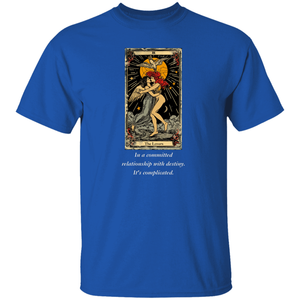 Funny the lovers men's blue tarot card T shirt from BLK Moon Shop