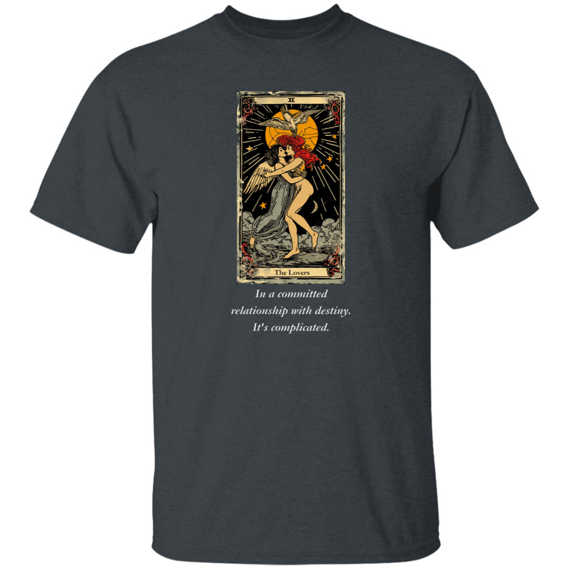 Funny the lovers men's gray tarot card T shirt from BLK Moon Shop