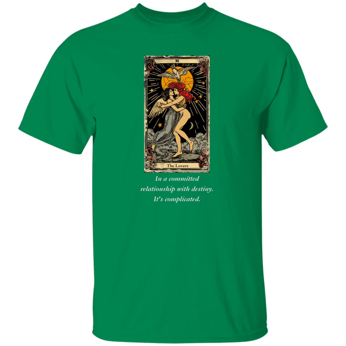 Funny the lovers men's green tarot card T shirt from BLK Moon Shop