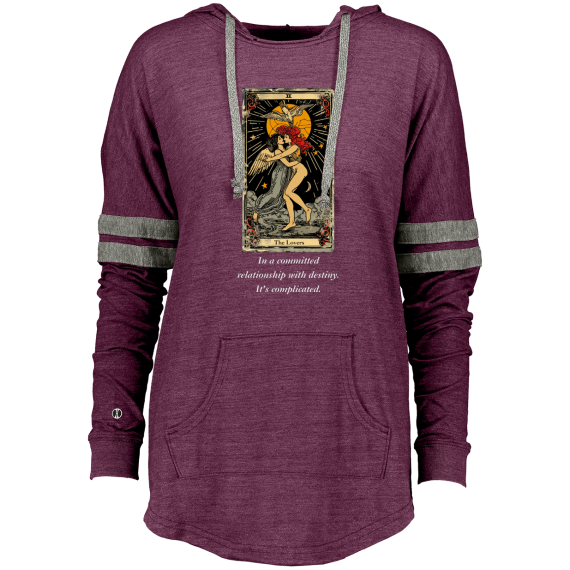 Funny the lovers women's maroon tarot card hoodie pullover from BLK Moon Shop