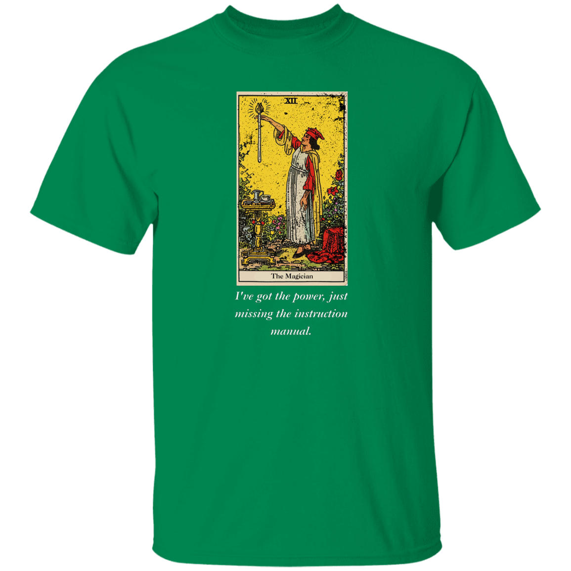 Funny, the magician men's green tarot card T shirt from BLK Moon Shop