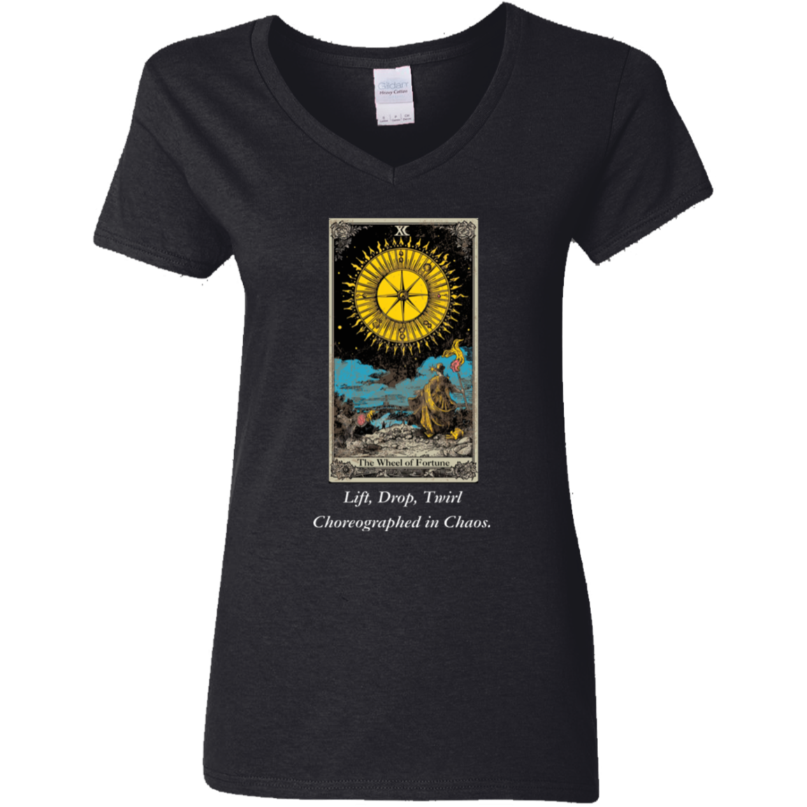 Funny the wheel of fortune women's black tarot card T shirt from BLK Moon Shop