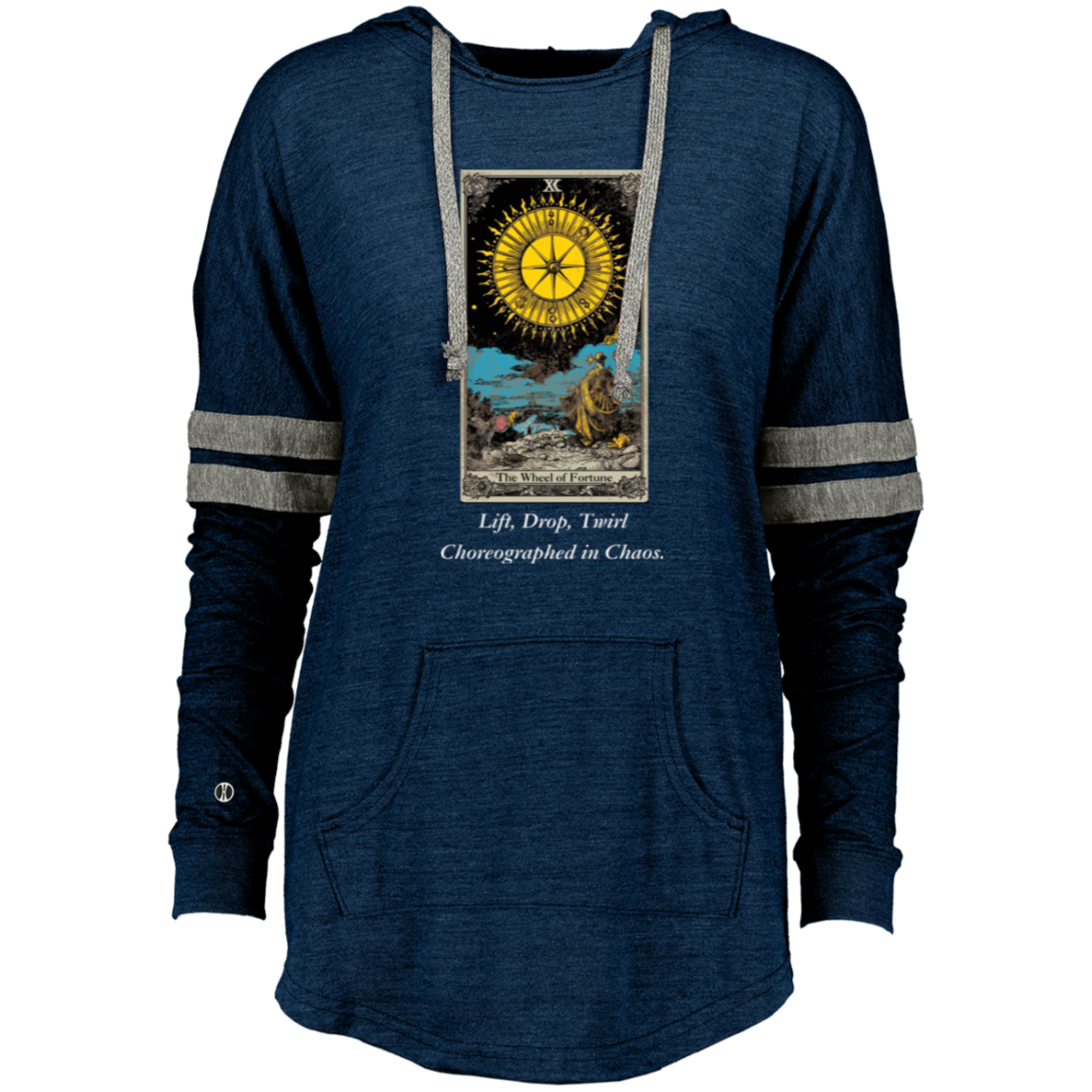 Funny the wheel of fortune women's navy tarot card hoodie pullover from BLK Moon Shop