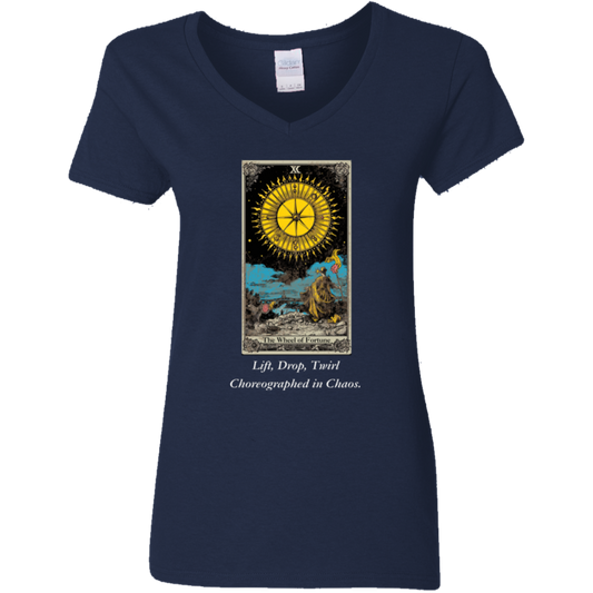 Funny the wheel of fortune women's navy tarot card T shirt from BLK Moon Shop