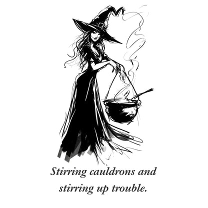 Stirring cauldrons and stirring up trouble graphic design from Blk Moon Shop.