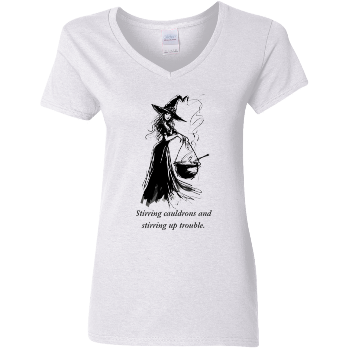 Stirring cauldrons and stirring up trouble. Women's white graphic T shirt  from BLK Moon Shop