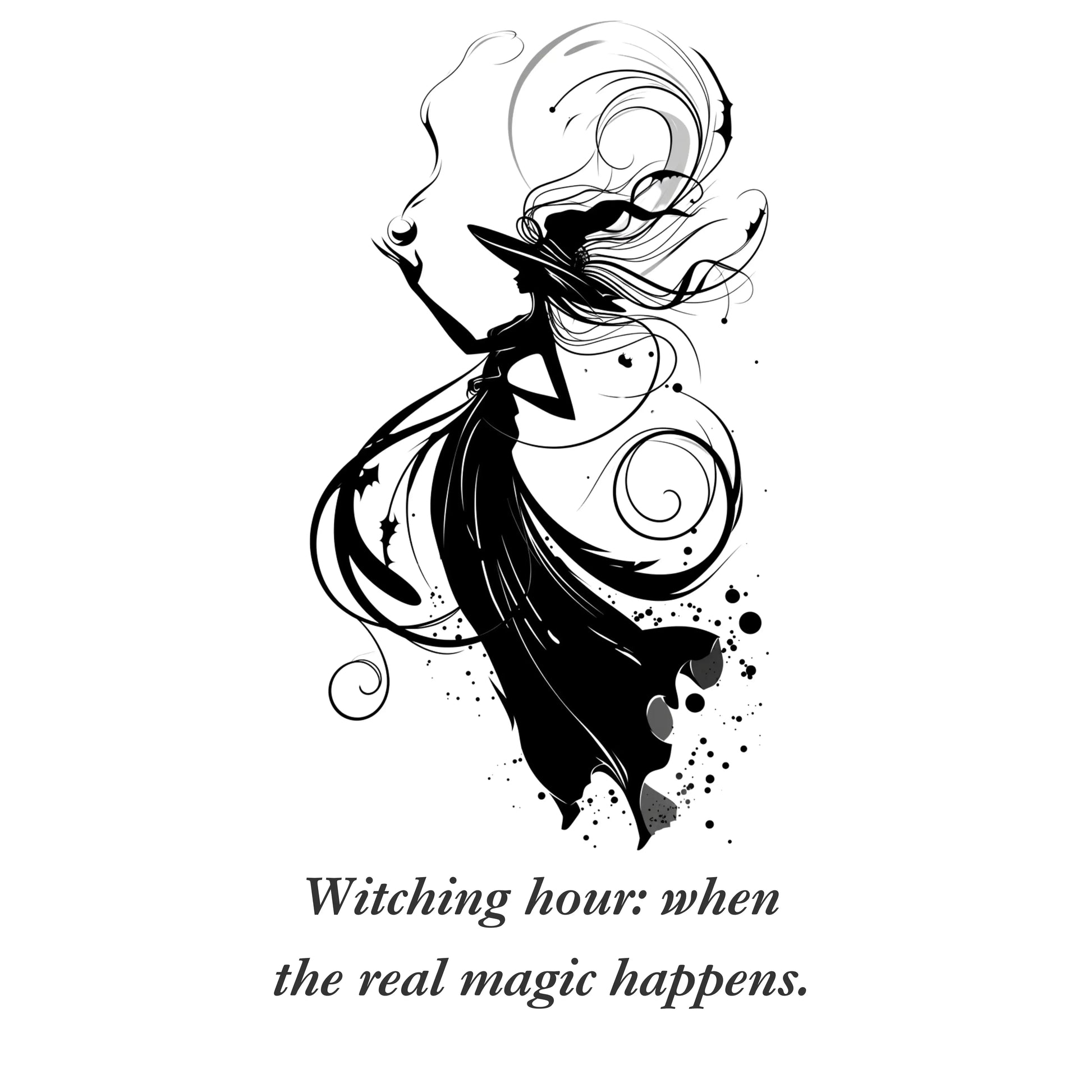 Whiching hour, when the real magic happens. Graphic design from Blk Moon shop.