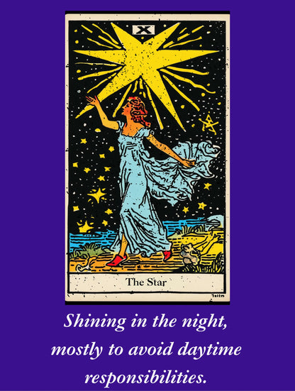 The star carol card shining in the night, mostly to avoid daytime responsibilities, graphic design. from BLK Moon Shop