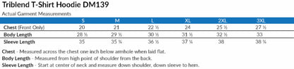 Triblend T-Shirt Hoodie DM139 Sizing Chart 5 from BLK Moon Shop